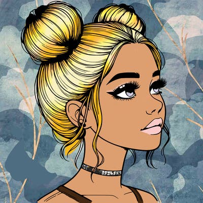 realistic girl with buns on the top of her head