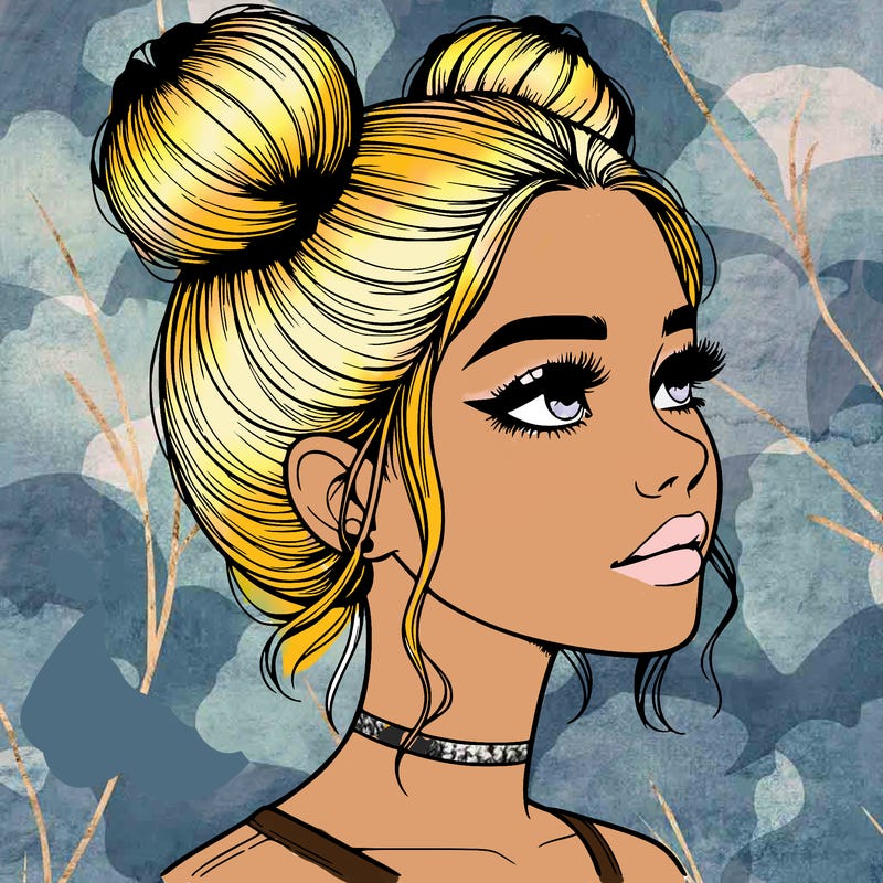 realistic girl with buns on the top of her head