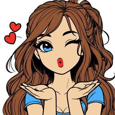 realistic girl winking and blowing a kiss while making heart hands