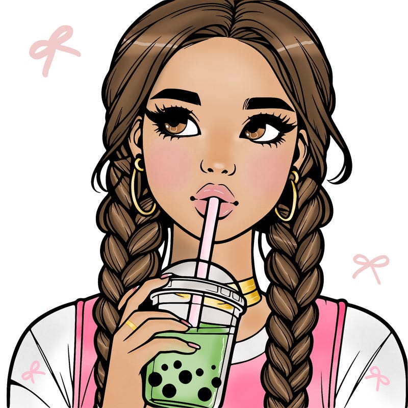 realistic girl with braided hair drinking boba