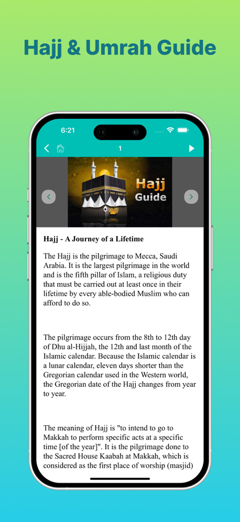Islam Pro: Quran Prayer Qibla - Hajj and Umrah guide screen in the Islam Pro app providing information about the pilgrimage to Makkah