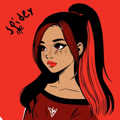 realistic girl with a high ponytail