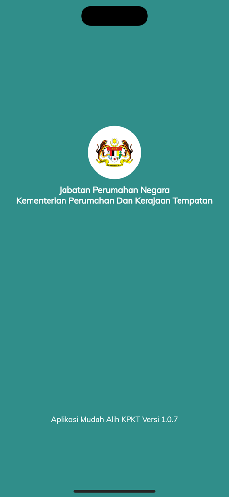TEDUH - The splash screen of the TEDUH mobile app featuring the Malaysian Ministry of Housing and Local Government logo on a teal background.