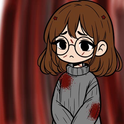 sad girl with glasses in a sweater