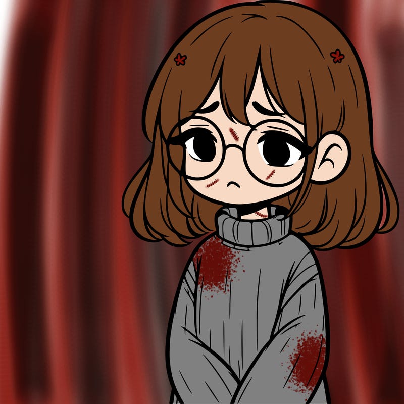 sad girl with glasses in a sweater