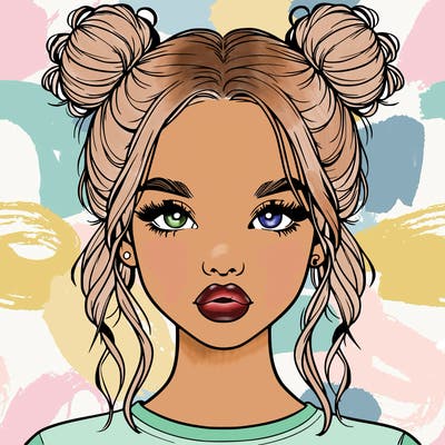 realistic girl with two buns in hair and lips