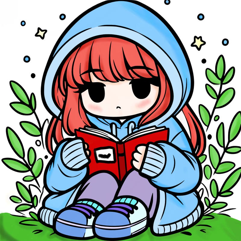 girl in oversized hoodie reading a book