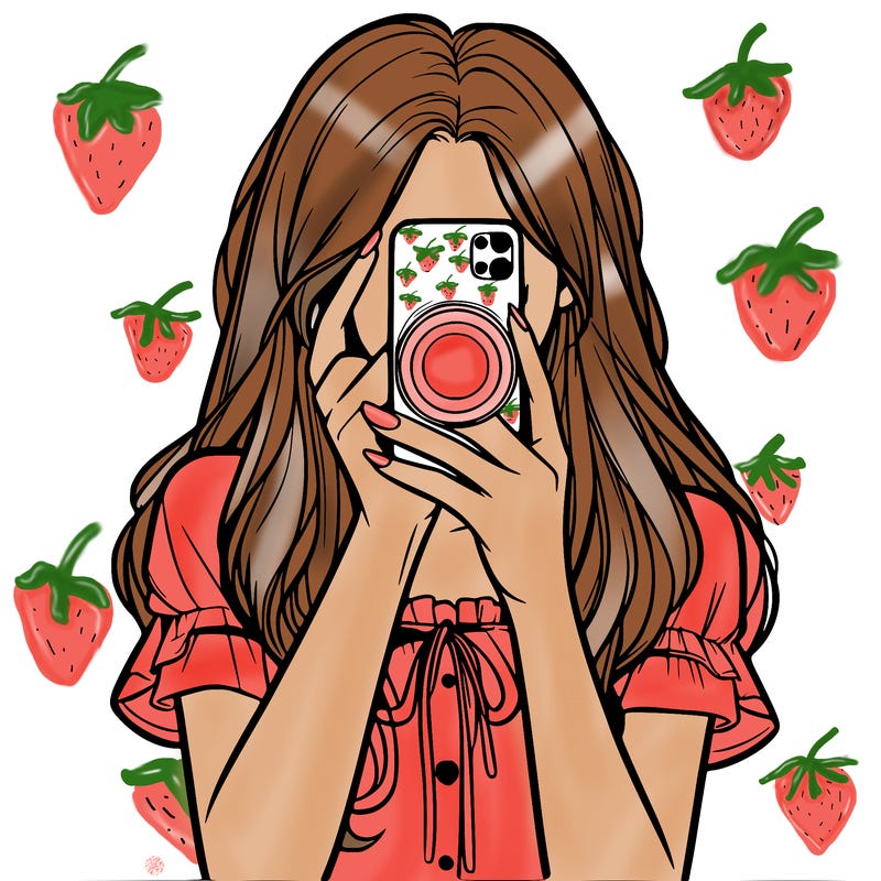 a realistic girl holding her phone taking pictures