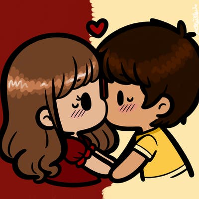 a girl and a boy kissing