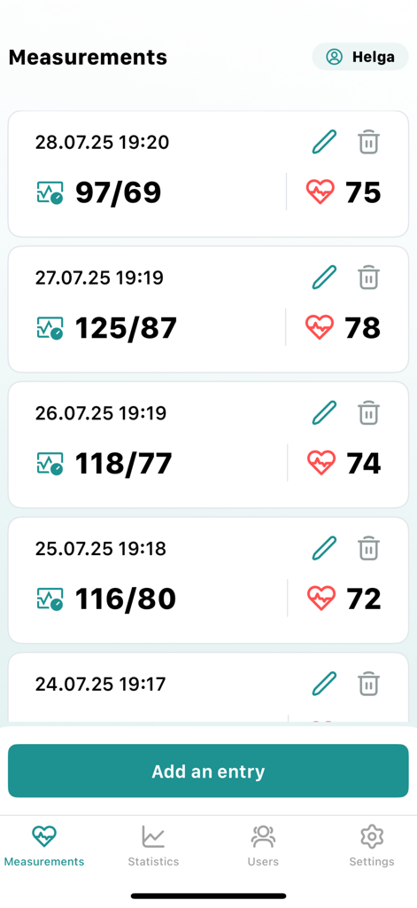 Blood Pressure Log - BPJournal - Daily blood pressure and pulse measurements history log in the BPJournal app