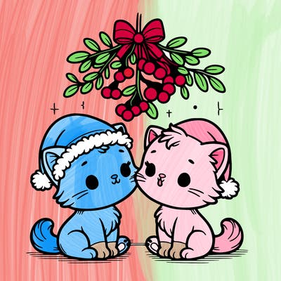christmas kittens under mistletoe