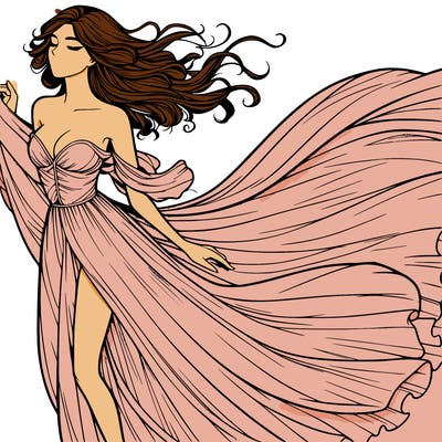 realistic woman in dress flowing the the wind