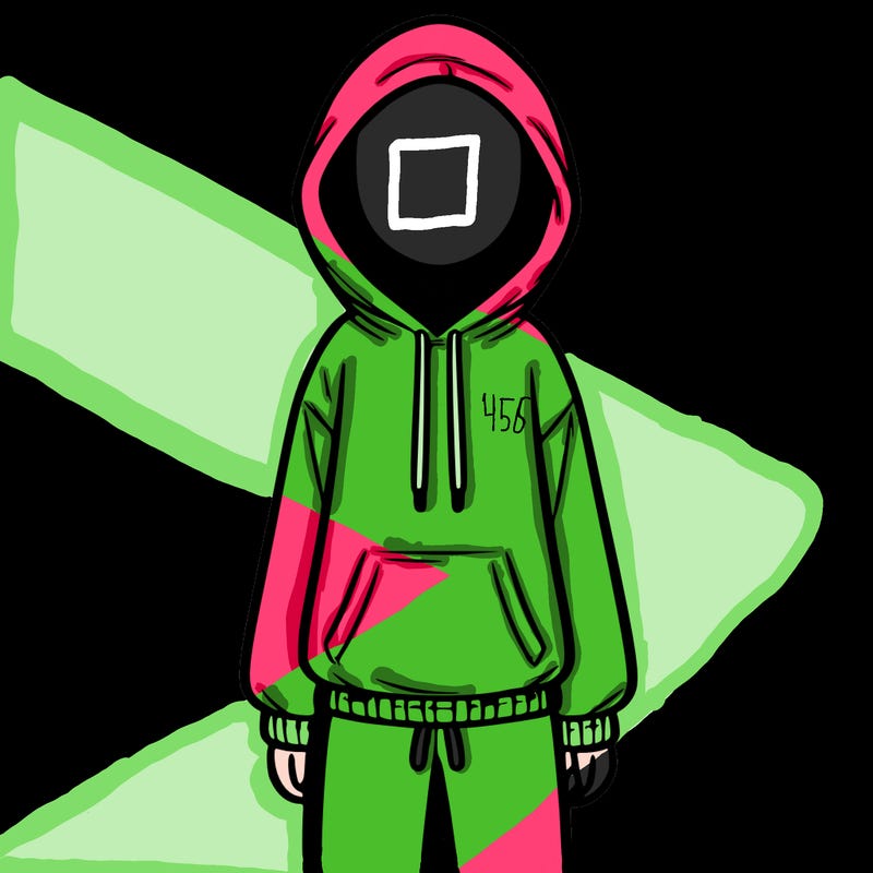 faceless girl in a tracksuit with a hood on and no hair