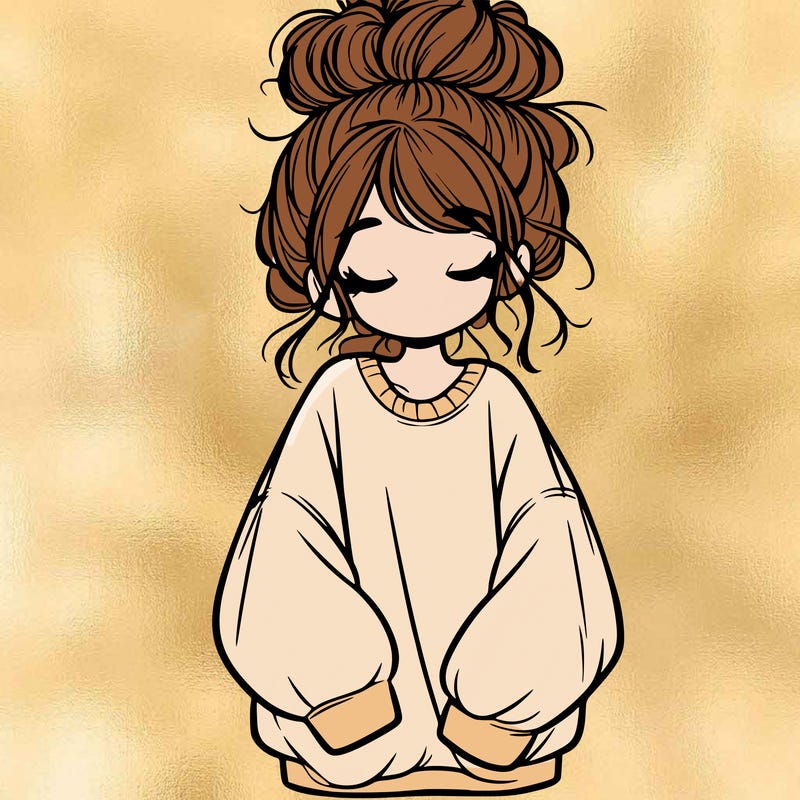 girl with baggy sweatshirt and messy bun