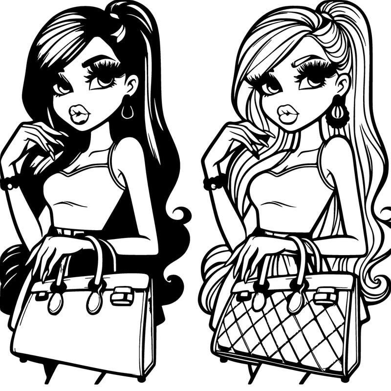 girl with very expensive handbag and ponytail, with with long nails wearing a mini skirt pretty lips.  and a. top