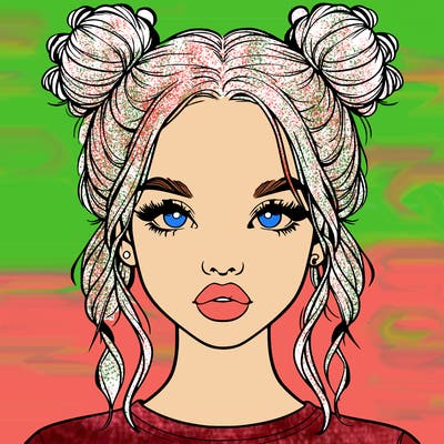 realistic girl with two buns in hair and lips