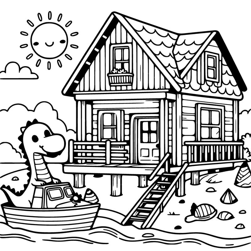 beach house with a beach fox with a dinosaur on a boat