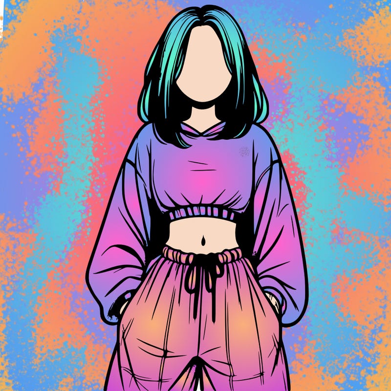 realistic girl faceless with baggy pants and a crop top