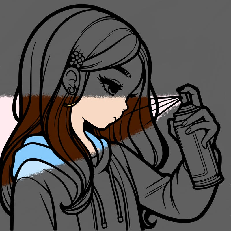 a realistic girl spray painting