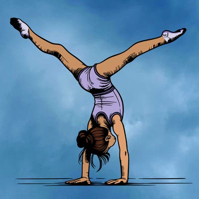 realistic gymnastic hand stand girl in four splits