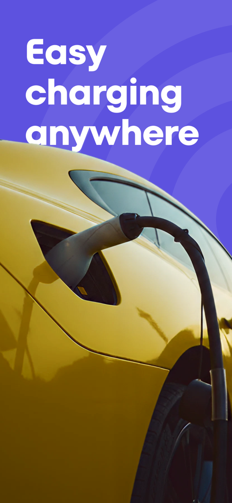 A yellow electric vehicle being charged with the text Easy charging anywhere