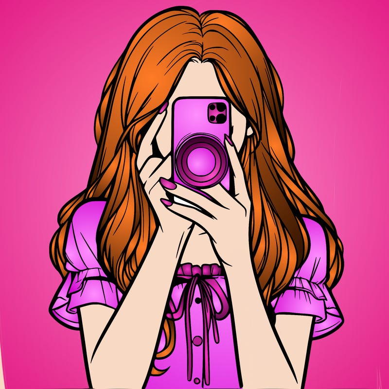 a realistic girl holding her phone taking pictures