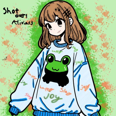 girl wearing frogging sweatshirt