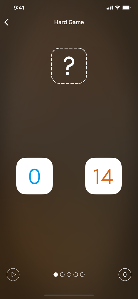 Learn Breton - EuroTalk - Capture d'écran de l'écran Jeu Difficile de l'application Apprenez le breton montrant un point d'interrogation et les nombres zéro et quatorze.