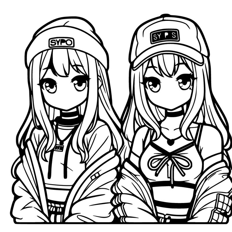 two girls wearing streetwear anime