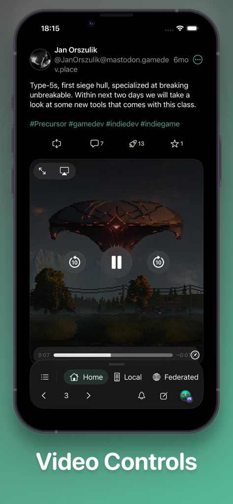 Pipilo - Pipilo app interface showing a video post with playback controls and navigation bar