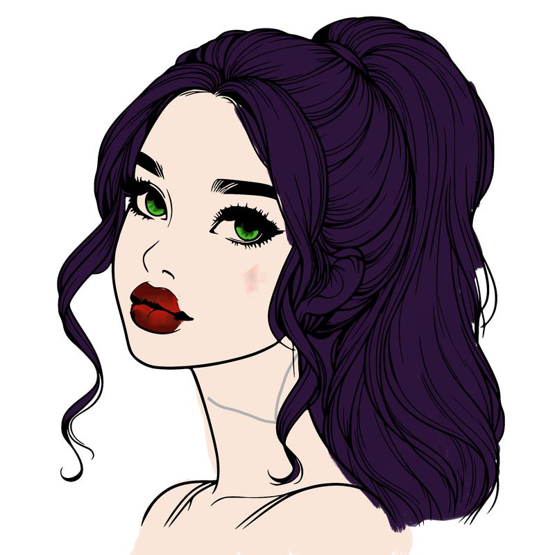 realistic girl with a ponytail on her hair and lips