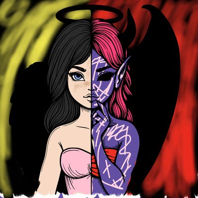 realistic angel half demon