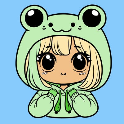 girl with frog hoodie and frog hat