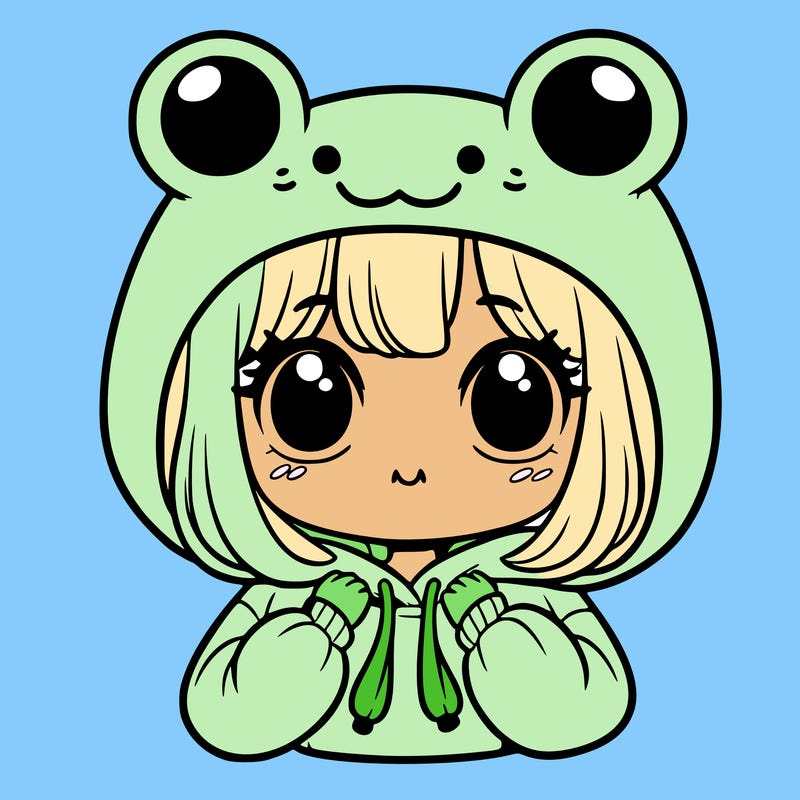 girl with frog hoodie and frog hat