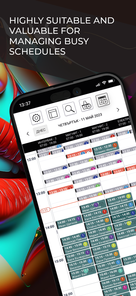 Fashion Point Premium CRM&ERP - Interfaz del CRM Premium Fashion Point que muestra un horario de citas diario detallado para un spa médico