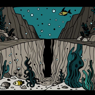 deep-sea trench with mysterious creatures