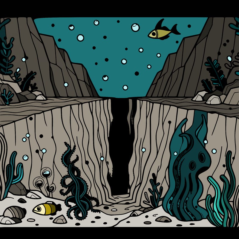 deep-sea trench with mysterious creatures