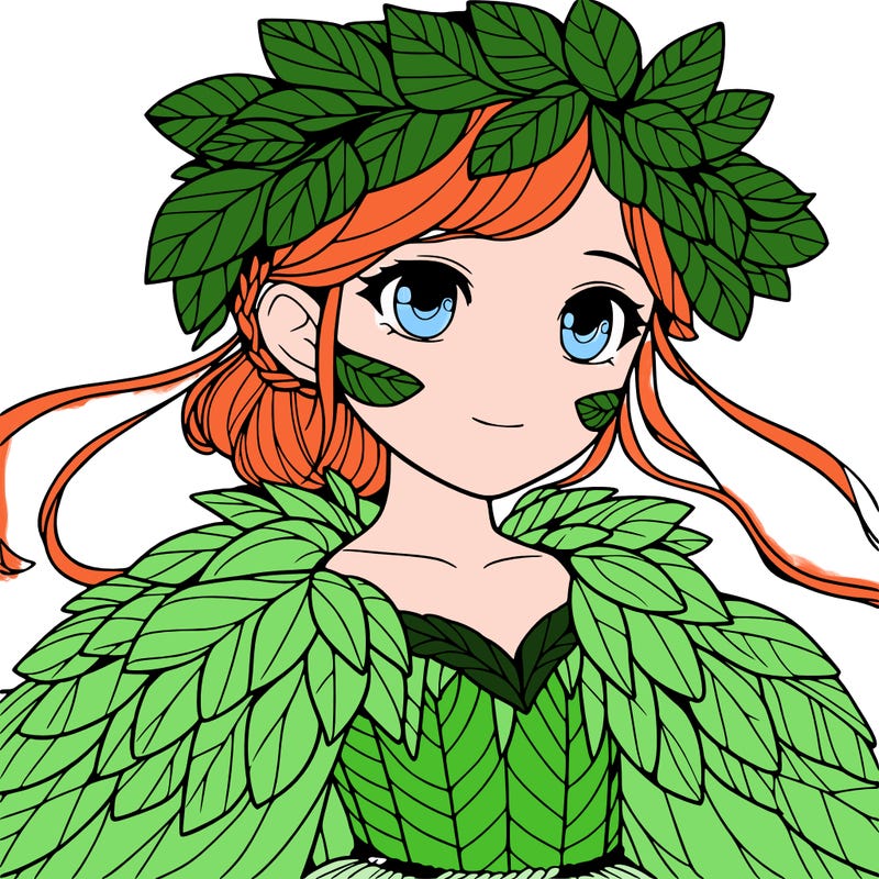 a realistic girl with a costume made of leaves