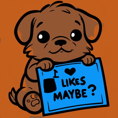 a puppy holding a sign that says 2 likes maybe?