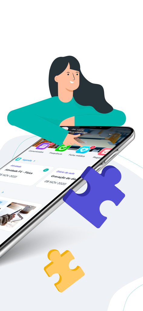 ユーザーがモバイルデバイスでSophia plus学校管理アプリを操作しているイラスト。