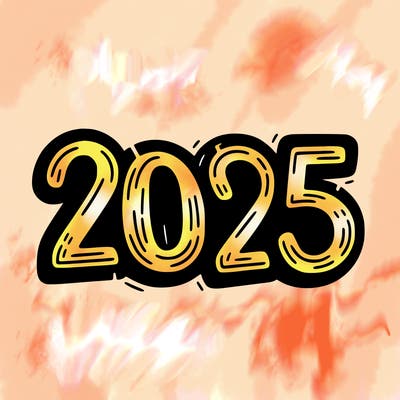 one line scrawled numbers sketch design “2025”