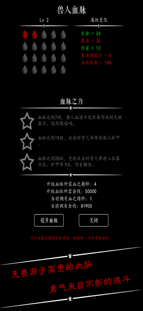 恶龙传说(单机无内购)-血脉升华 - Statuswerte und Upgrade-Interface für den Ork-Blutlinien-Charakter in Legend of the Evil Dragon