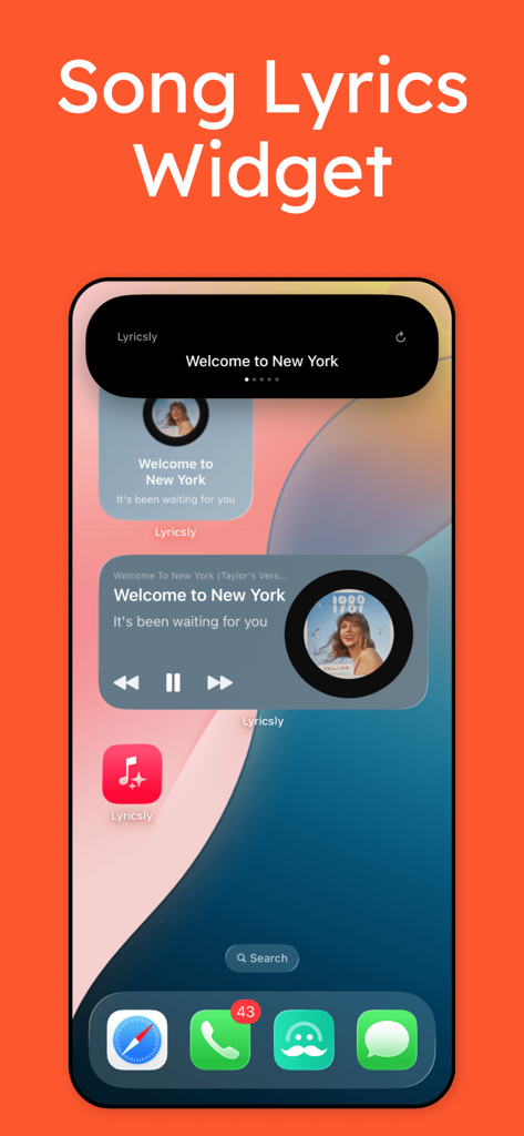 Dynamic Lyrics Widget - Dynamic Lyrics Widget on an iPhone home screen showing a vinyl music player and real-time lyrics