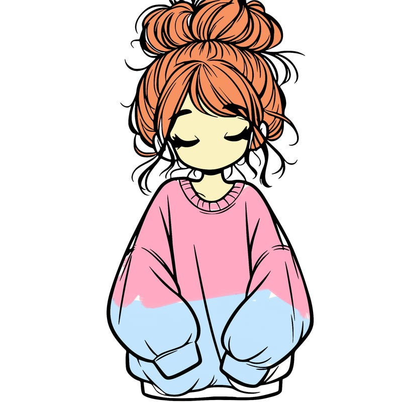 girl with baggy sweatshirt and messy bun