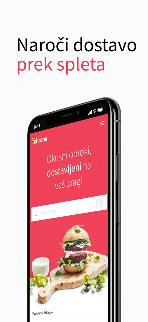 Application mobile ehrana présentant le service de livraison de repas en Slovénie