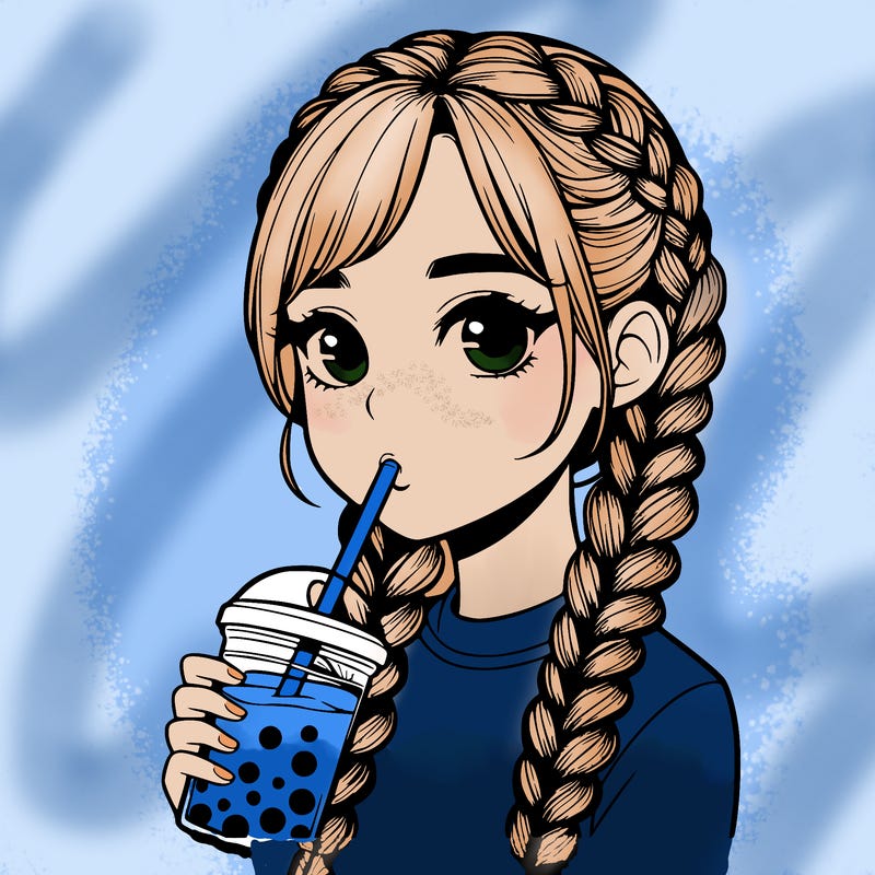 realistic girl with braided hair drinking boba