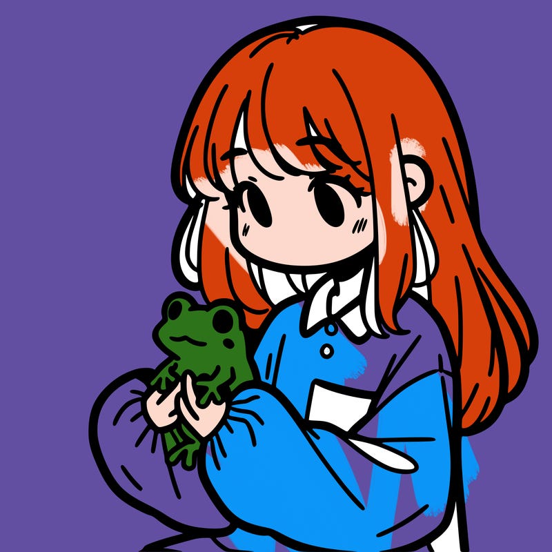 girl with long hair and a oversized shirt. and she is holding a frog