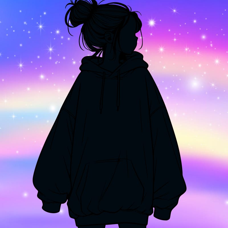 realistic girl with a oversized sweatshirt on and a bun