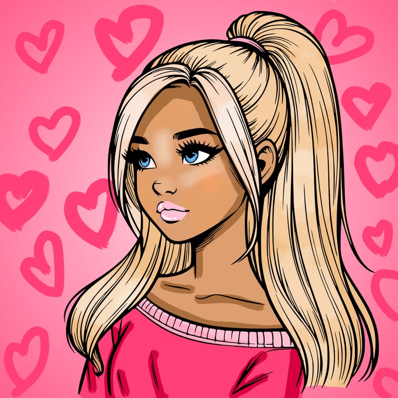 realistic girl with a high ponytail