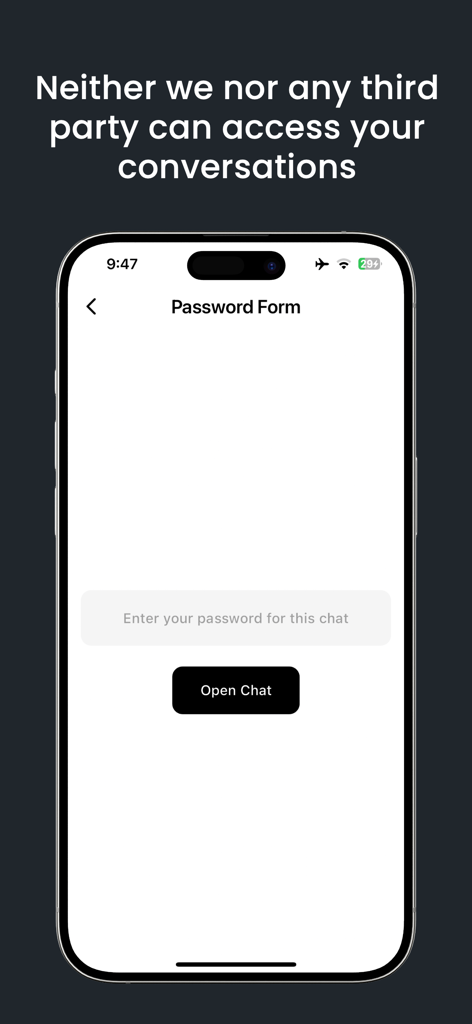 Cipher Chats - Cipher Chats app password form for accessing a secure encrypted conversation